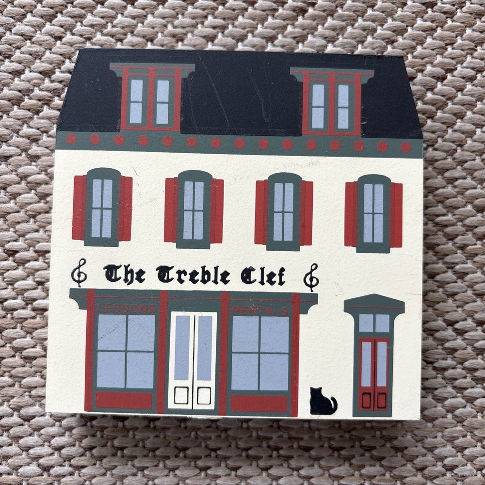 Cats Meow 1991 Seres IX The Treble Clef Music Store Wooden Shelf Sitter
